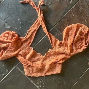free people blouse orange top tie in the back